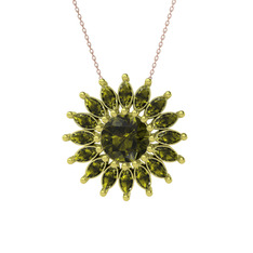 Taşlı Papatya Kolye - Peridot 14 ayar altın kolye (40 cm rose altın rolo zincir) #mkjfj6