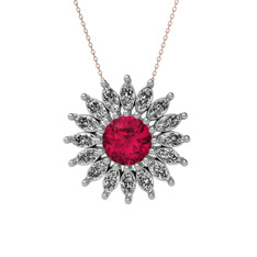 Rodolit garnet ve swarovski 8 ayar beyaz altın kolye (40 cm rose altın rolo zincir)