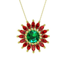 Taşlı Papatya Kolye - Yeşil kuvars ve garnet 8 ayar altın kolye (40 cm altın rolo zincir) #nh8zyt
