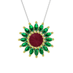 Taşlı Papatya Kolye - Kök yakut ve yeşil kuvars 925 ayar altın kaplama gümüş kolye (40 cm beyaz altın rolo zincir) #nj6kyt