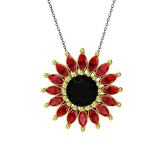 Taşlı Papatya Kolye - Siyah zirkon ve garnet 925 ayar altın kaplama gümüş kolye (40 cm gümüş rolo zincir) #nq3x2p