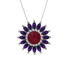 Taşlı Papatya Kolye - Kök yakut ve ametist 925 ayar gümüş kolye (40 cm gümüş rolo zincir) #nqtjhq