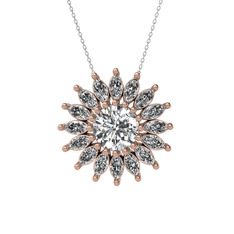 Taşlı Papatya Kolye - Swarovski ve beyaz zirkon 925 ayar rose altın kaplama gümüş kolye (40 cm beyaz altın rolo zincir) #obqdmy