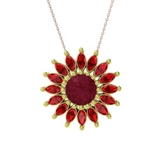 Taşlı Papatya Kolye - Kök yakut ve garnet 14 ayar altın kolye (40 cm rose altın rolo zincir) #oiy42b