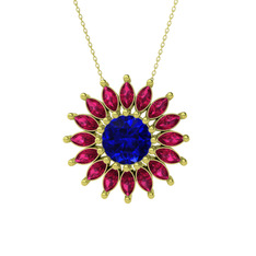 Taşlı Papatya Kolye - Lab safir ve rodolit garnet 8 ayar altın kolye (40 cm gümüş rolo zincir) #oon3ps