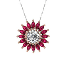 Taşlı Papatya Kolye - Beyaz zirkon ve rodolit garnet 14 ayar rose altın kolye (40 cm gümüş rolo zincir) #piy3k9