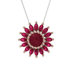 Taşlı Papatya Kolye - Kök yakut ve rodolit garnet 18 ayar rose altın kolye (40 cm beyaz altın rolo zincir) #pje1e3