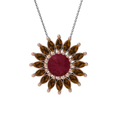Kök yakut ve dumanlı kuvars 14 ayar rose altın kolye (40 cm gümüş rolo zincir)