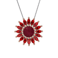 Taşlı Papatya Kolye - Kök yakut ve garnet 18 ayar rose altın kolye (40 cm gümüş rolo zincir) #qcjyrk