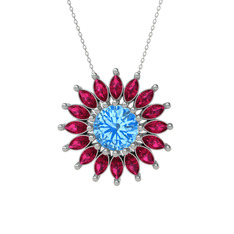 Taşlı Papatya Kolye - Akuamarin ve rodolit garnet 925 ayar gümüş kolye (40 cm beyaz altın rolo zincir) #qia0rx