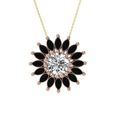 Taşlı Papatya Kolye - Swarovski ve siyah zirkon 18 ayar rose altın kolye (40 cm altın rolo zincir) #qs1jzi