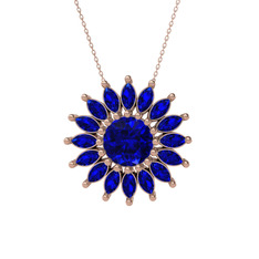 Taşlı Papatya Kolye - Lab safir 8 ayar rose altın kolye (40 cm gümüş rolo zincir) #r0njll