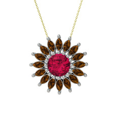 Rodolit garnet ve dumanlı kuvars 925 ayar gümüş kolye (40 cm gümüş rolo zincir)