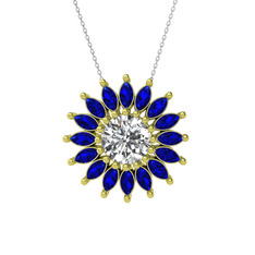 Taşlı Papatya Kolye - Swarovski ve lab safir 14 ayar altın kolye (40 cm beyaz altın rolo zincir) #rzkoi