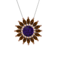 Ametist ve dumanlı kuvars 925 ayar rose altın kaplama gümüş kolye (40 cm beyaz altın rolo zincir)