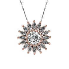 Beyaz zirkon 14 ayar rose altın kolye (40 cm gümüş rolo zincir)