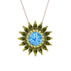 Taşlı Papatya Kolye - Akuamarin ve peridot 925 ayar altın kaplama gümüş kolye (40 cm gümüş rolo zincir) #st0lv8