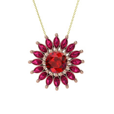 Taşlı Papatya Kolye - Garnet ve rodolit garnet 14 ayar rose altın kolye (40 cm altın rolo zincir) #suvrlq