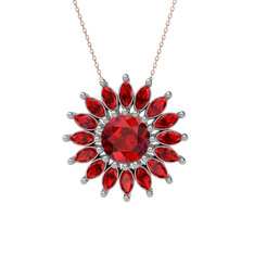 Garnet 8 ayar beyaz altın kolye (40 cm rose altın rolo zincir)