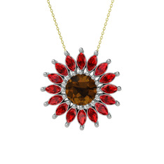 Dumanlı kuvars ve garnet 8 ayar beyaz altın kolye (40 cm altın rolo zincir)
