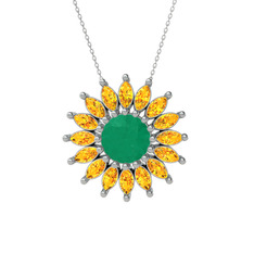 Taşlı Papatya Kolye - Kök zümrüt ve sitrin 925 ayar gümüş kolye (40 cm beyaz altın rolo zincir) #trhkmn