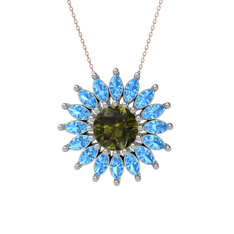 Peridot ve akuamarin 925 ayar gümüş kolye (40 cm rose altın rolo zincir)