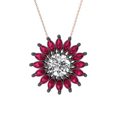 Swarovski ve rodolit garnet 925 ayar siyah rodyum kaplama gümüş kolye (40 cm rose altın rolo zincir)