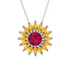Rodolit garnet ve sitrin 14 ayar beyaz altın kolye (40 cm rose altın rolo zincir)