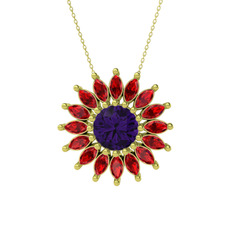 Ametist ve garnet 925 ayar altın kaplama gümüş kolye (40 cm gümüş rolo zincir)