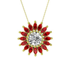 Taşlı Papatya Kolye - Beyaz zirkon ve garnet 925 ayar altın kaplama gümüş kolye (40 cm altın rolo zincir) #vrly4l