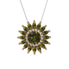 Taşlı Papatya Kolye - Peridot 8 ayar rose altın kolye (40 cm beyaz altın rolo zincir) #vwdg4x