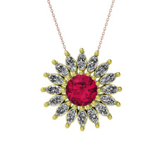 Taşlı Papatya Kolye - Rodolit garnet ve swarovski 18 ayar altın kolye (40 cm gümüş rolo zincir) #w1oooj