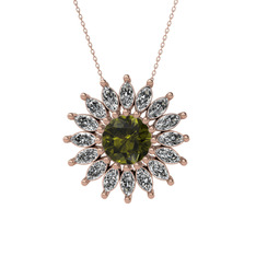 Peridot ve beyaz zirkon 18 ayar rose altın kolye (40 cm gümüş rolo zincir)