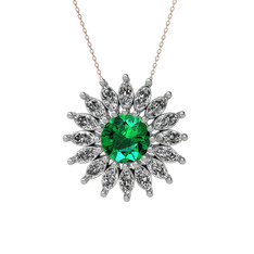 Taşlı Papatya Kolye - Yeşil kuvars ve swarovski 14 ayar beyaz altın kolye (40 cm gümüş rolo zincir) #wa119u