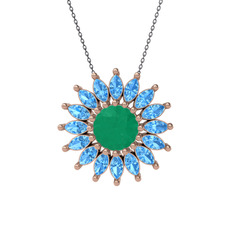 Taşlı Papatya Kolye - Kök zümrüt ve akuamarin 8 ayar rose altın kolye (40 cm gümüş rolo zincir) #wbeesq