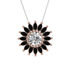 Taşlı Papatya Kolye - Swarovski ve siyah zirkon 8 ayar rose altın kolye (40 cm gümüş rolo zincir) #wv1ln5