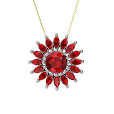 Taşlı Papatya Kolye - Garnet 18 ayar beyaz altın kolye (40 cm altın rolo zincir) #x1fct7