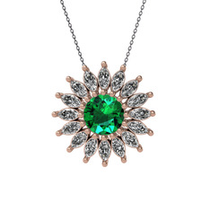 Taşlı Papatya Kolye - Yeşil kuvars ve swarovski 14 ayar rose altın kolye (40 cm gümüş rolo zincir) #x8jy5n