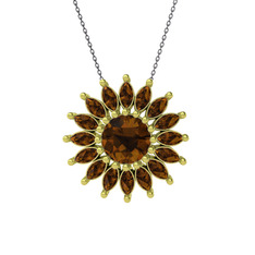 Taşlı Papatya Kolye - Dumanlı kuvars 8 ayar altın kolye (40 cm gümüş rolo zincir) #xaqhhm