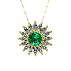 Taşlı Papatya Kolye - Yeşil kuvars ve swarovski 18 ayar altın kolye (40 cm altın rolo zincir) #xbbxou