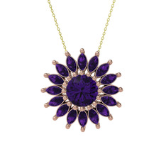 Taşlı Papatya Kolye - Ametist 8 ayar rose altın kolye (40 cm altın rolo zincir) #xja112