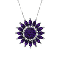 Ametist 18 ayar beyaz altın kolye (40 cm beyaz altın rolo zincir)