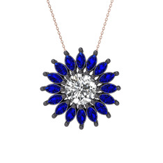 Swarovski ve lab safir 925 ayar siyah rodyum kaplama gümüş kolye (40 cm gümüş rolo zincir)