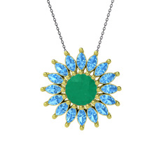 Taşlı Papatya Kolye - Kök zümrüt ve akuamarin 925 ayar altın kaplama gümüş kolye (40 cm gümüş rolo zincir) #yuc3i5