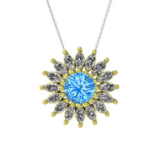 Akuamarin ve swarovski 14 ayar altın kolye (40 cm beyaz altın rolo zincir)