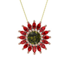 Peridot ve garnet 925 ayar rose altın kaplama gümüş kolye (40 cm altın rolo zincir)