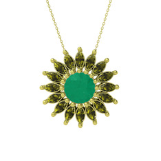 Taşlı Papatya Kolye - Kök zümrüt ve peridot 925 ayar altın kaplama gümüş kolye (40 cm altın rolo zincir) #z4gjvq