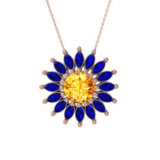 Taşlı Papatya Kolye - Sitrin ve lab safir 18 ayar rose altın kolye (40 cm rose altın rolo zincir) #zwaf2a