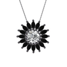 Taşlı Papatya Kolye - Swarovski ve siyah zirkon 925 ayar siyah rodyum kaplama gümüş kolye (40 cm gümüş rolo zincir) #zwpfmz