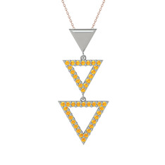 Orya Üçgen Kolye - Sitrin 14 ayar beyaz altın kolye (40 cm rose altın rolo zincir) #10d2ua5